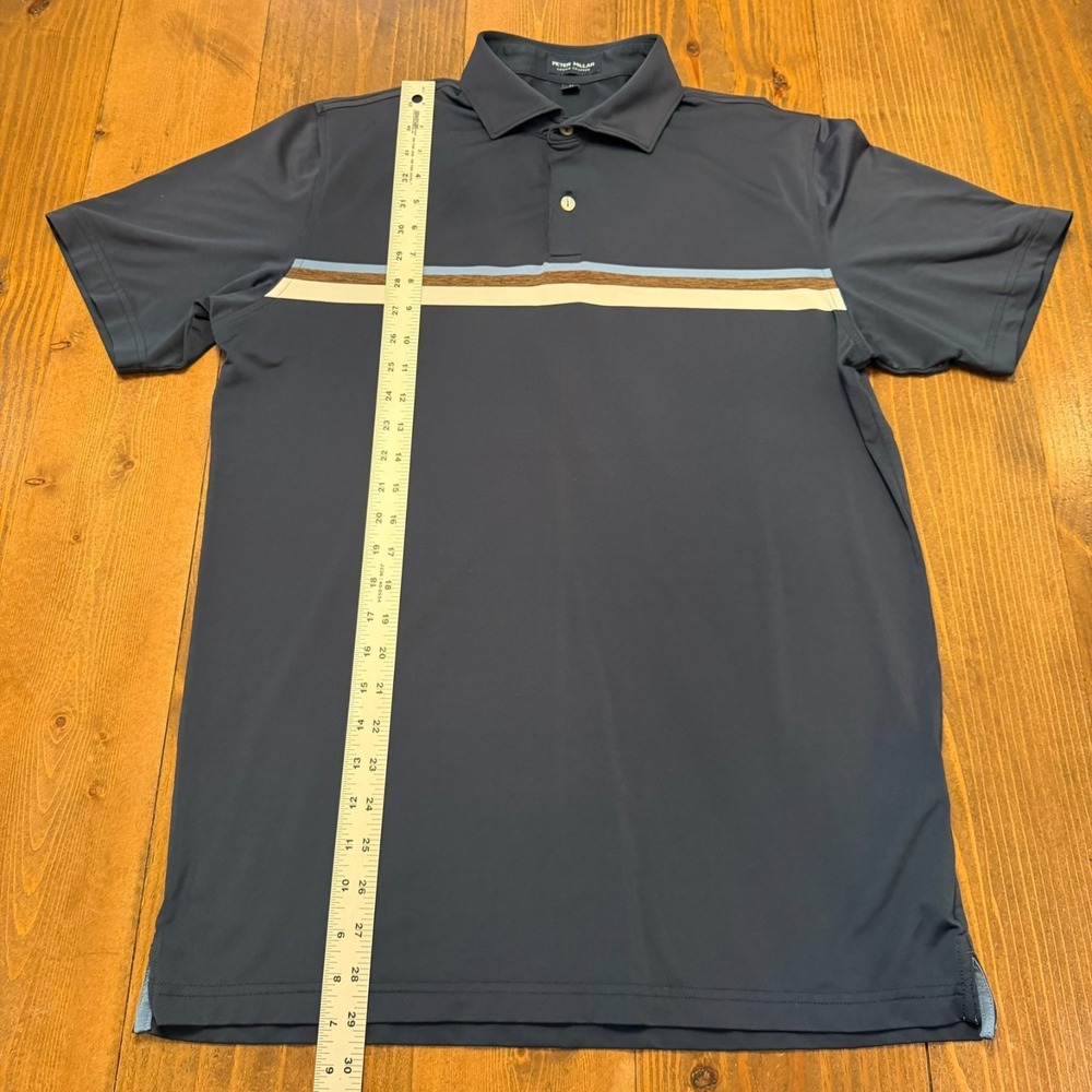Peter Millar Navy Polo with Cream and Light Blue Stripe